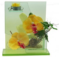 Подсвечник декоративный Желтые орхидеи со свечой 16*6*17см