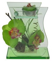 Подсвечник декоративный Зеленая орхидея со свечой 14*6*16 см