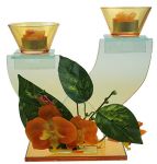 Декоративный подсвечник Оранжевая орхидея на 2 свечи 22*8*23см